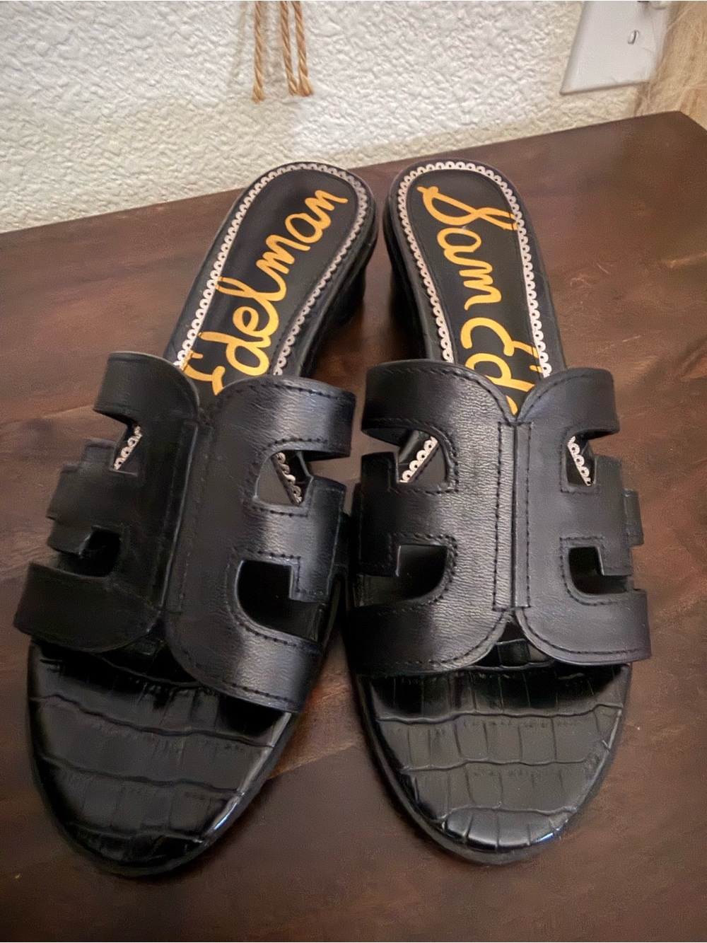 Sam Edelman Black Cutout Slide Mules